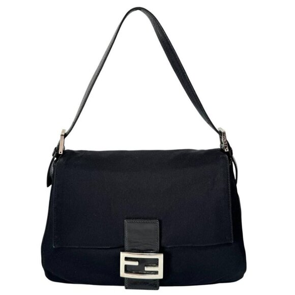 Authentic FENDI Mamma Zucca Bucket Baguette Shoulder Flap Bag Black Purse Tote - Picture 2 of 10
